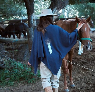 PONCHO CON ESTAMBA BANDERA Y SOL TALLE GENERICO COLOR AZUL MARINO
